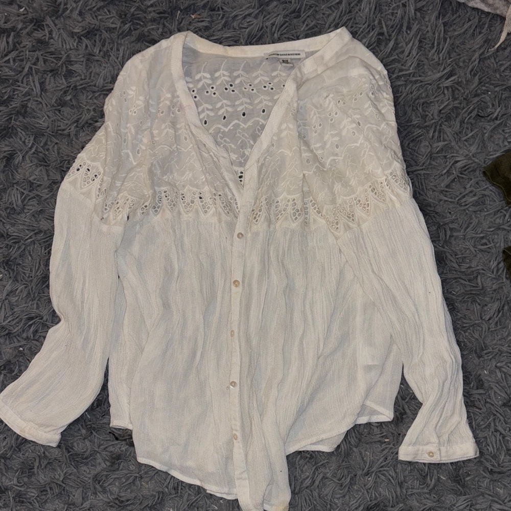 American Eagle Outfitters White Lace Blouse